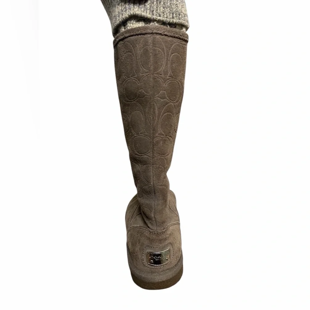 Coach Grey Suede Boots with Silver Logo & Built in Knit Liners - Picture 3 of 11